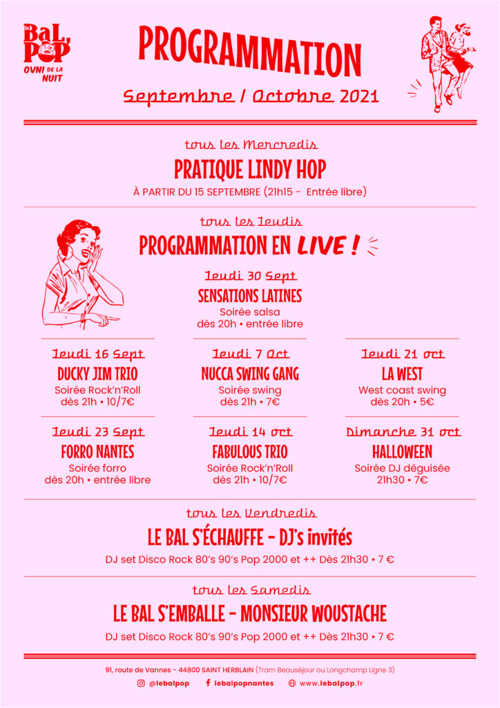 La programmation du Bal Pop' de Septembre et Octobre 2021